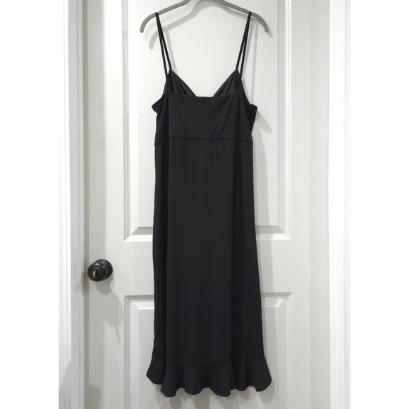 ELOQUII Black Strappy Midi Flounce Ruffle High Low Hem Dress, V-Neck Twist Front - Picture 10 of 13